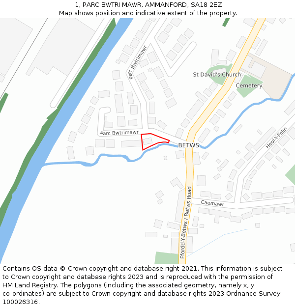 1, PARC BWTRI MAWR, AMMANFORD, SA18 2EZ: Location map and indicative extent of plot