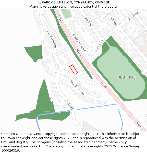 1, PARC GELLIFAELOG, TONYPANDY, CF40 1BF: Location map and indicative extent of plot