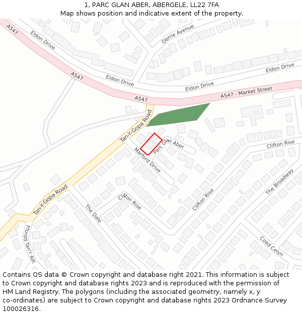 1, PARC GLAN ABER, ABERGELE, LL22 7FA: Location map and indicative extent of plot