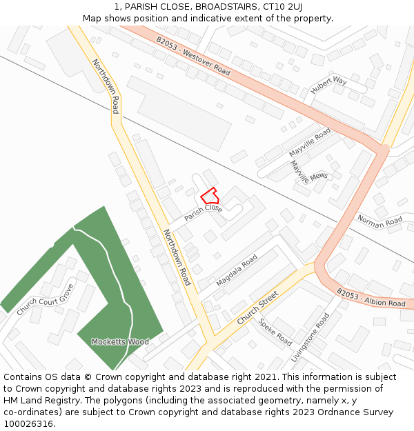 1, PARISH CLOSE, BROADSTAIRS, CT10 2UJ: Location map and indicative extent of plot