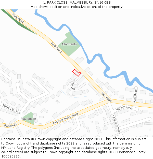 1, PARK CLOSE, MALMESBURY, SN16 0EB: Location map and indicative extent of plot