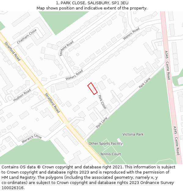 1, PARK CLOSE, SALISBURY, SP1 3EU: Location map and indicative extent of plot