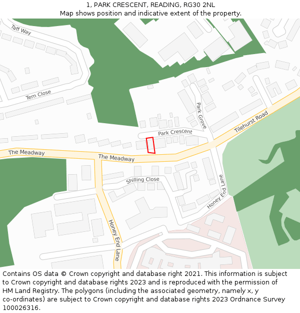 1, PARK CRESCENT, READING, RG30 2NL: Location map and indicative extent of plot