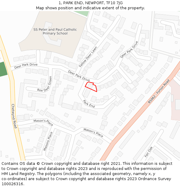 1, PARK END, NEWPORT, TF10 7JG: Location map and indicative extent of plot