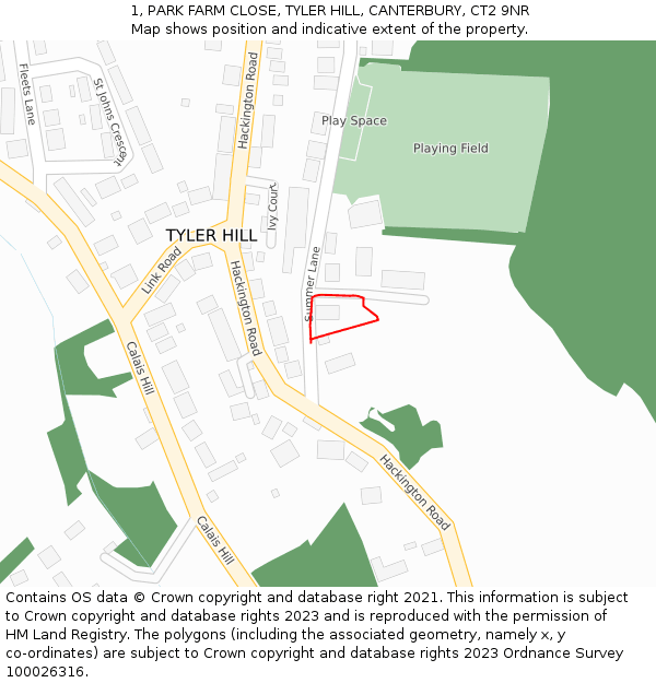 1, PARK FARM CLOSE, TYLER HILL, CANTERBURY, CT2 9NR: Location map and indicative extent of plot