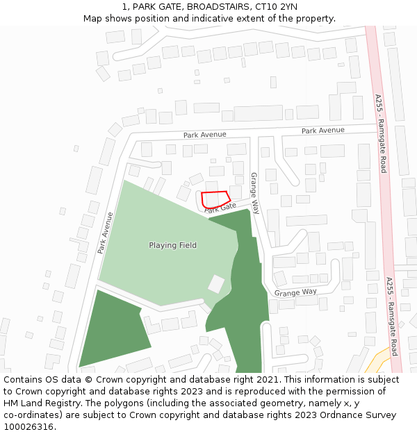 1, PARK GATE, BROADSTAIRS, CT10 2YN: Location map and indicative extent of plot