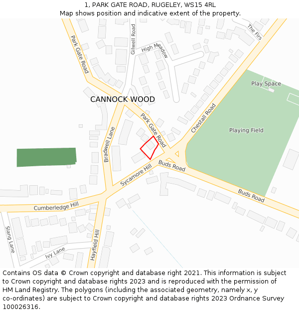 1, PARK GATE ROAD, RUGELEY, WS15 4RL: Location map and indicative extent of plot