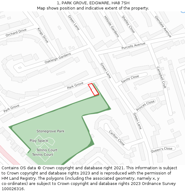 1, PARK GROVE, EDGWARE, HA8 7SH: Location map and indicative extent of plot