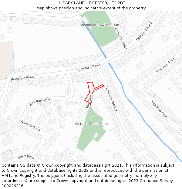 1, PARK LANE, LEICESTER, LE2 2BT: Location map and indicative extent of plot