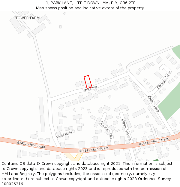 1, PARK LANE, LITTLE DOWNHAM, ELY, CB6 2TF: Location map and indicative extent of plot