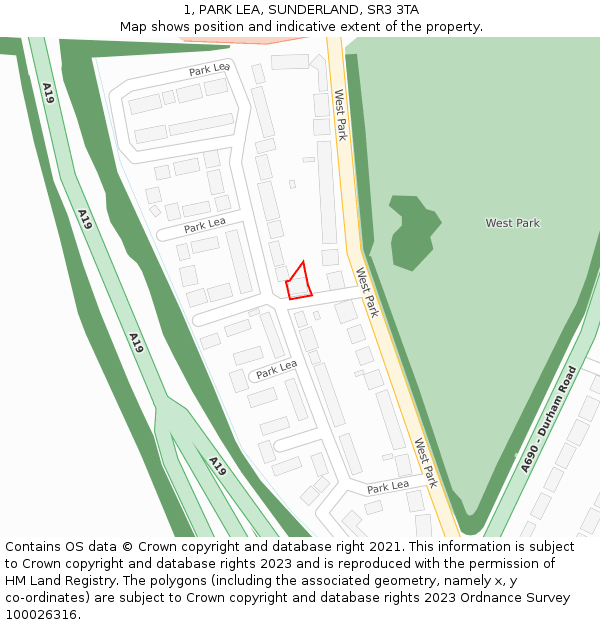 1, PARK LEA, SUNDERLAND, SR3 3TA: Location map and indicative extent of plot