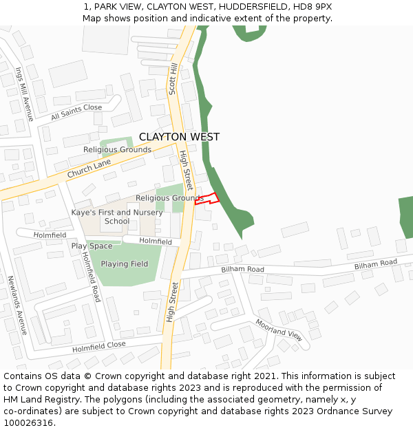 1, PARK VIEW, CLAYTON WEST, HUDDERSFIELD, HD8 9PX: Location map and indicative extent of plot