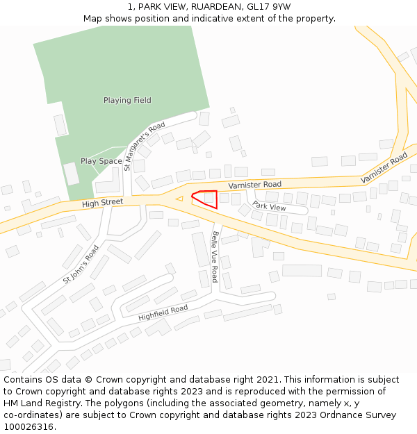 1, PARK VIEW, RUARDEAN, GL17 9YW: Location map and indicative extent of plot