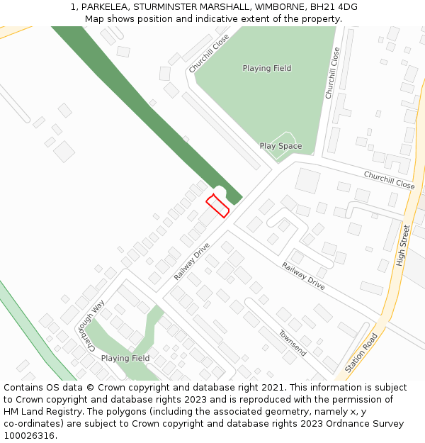 1, PARKELEA, STURMINSTER MARSHALL, WIMBORNE, BH21 4DG: Location map and indicative extent of plot