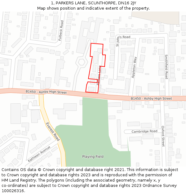 1, PARKERS LANE, SCUNTHORPE, DN16 2JY: Location map and indicative extent of plot