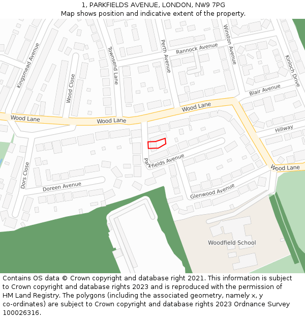 1, PARKFIELDS AVENUE, LONDON, NW9 7PG: Location map and indicative extent of plot