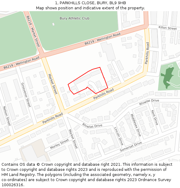 1, PARKHILLS CLOSE, BURY, BL9 9HB: Location map and indicative extent of plot