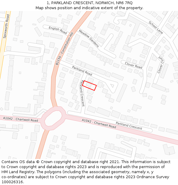 1, PARKLAND CRESCENT, NORWICH, NR6 7RQ: Location map and indicative extent of plot