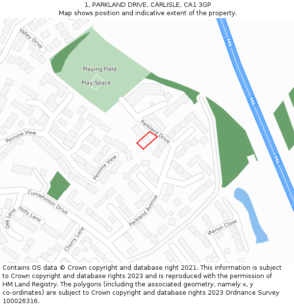 1, PARKLAND DRIVE, CARLISLE, CA1 3GP: Location map and indicative extent of plot