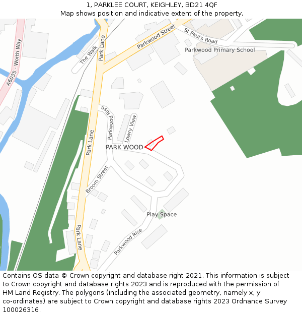 1, PARKLEE COURT, KEIGHLEY, BD21 4QF: Location map and indicative extent of plot