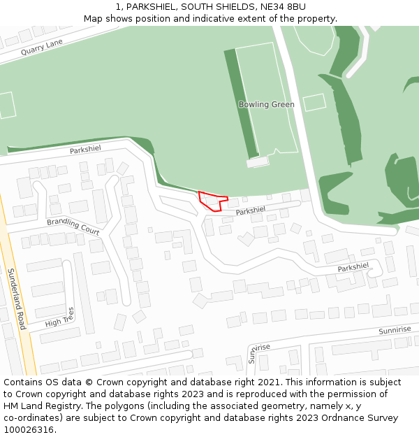1, PARKSHIEL, SOUTH SHIELDS, NE34 8BU: Location map and indicative extent of plot