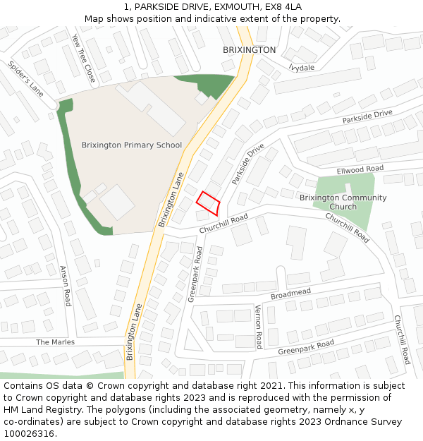 1, PARKSIDE DRIVE, EXMOUTH, EX8 4LA: Location map and indicative extent of plot