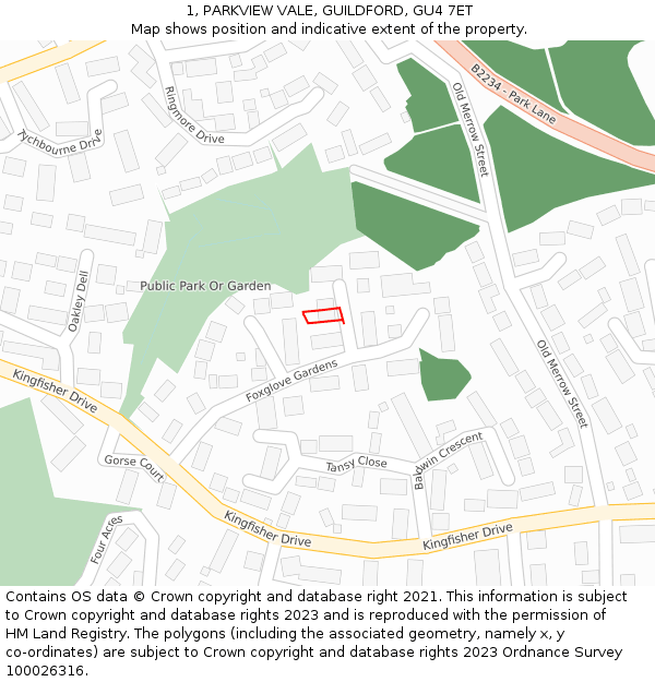 1, PARKVIEW VALE, GUILDFORD, GU4 7ET: Location map and indicative extent of plot