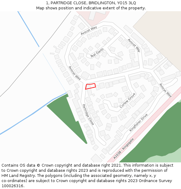 1, PARTRIDGE CLOSE, BRIDLINGTON, YO15 3LQ: Location map and indicative extent of plot