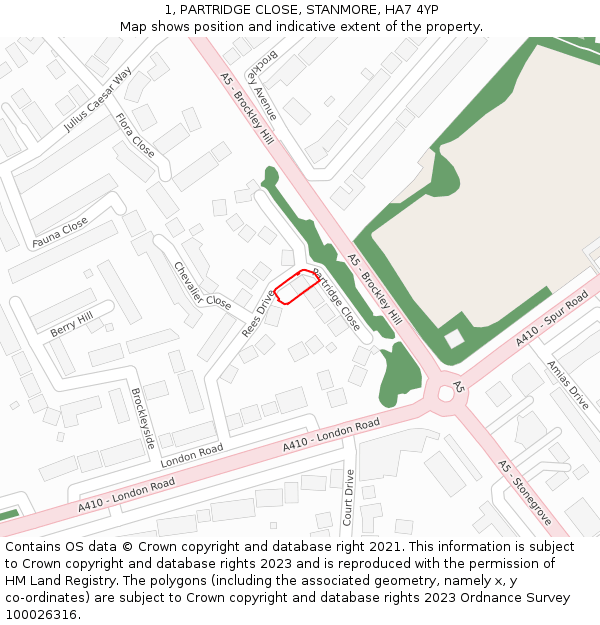 1, PARTRIDGE CLOSE, STANMORE, HA7 4YP: Location map and indicative extent of plot