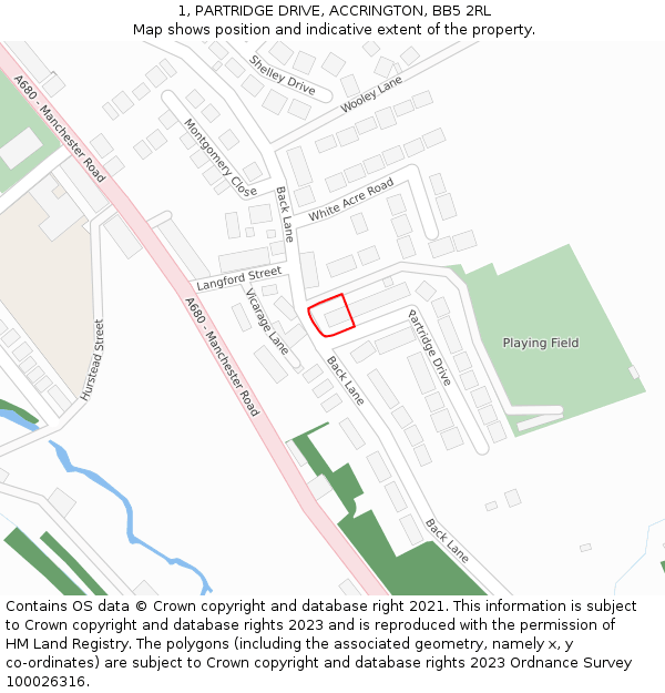 1, PARTRIDGE DRIVE, ACCRINGTON, BB5 2RL: Location map and indicative extent of plot