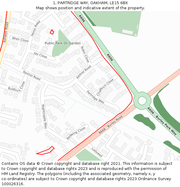 1, PARTRIDGE WAY, OAKHAM, LE15 6BX: Location map and indicative extent of plot