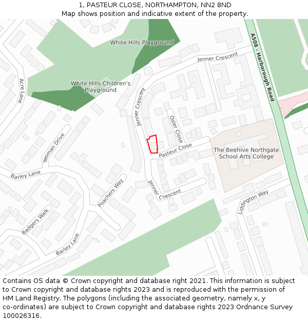 1, PASTEUR CLOSE, NORTHAMPTON, NN2 8ND: Location map and indicative extent of plot