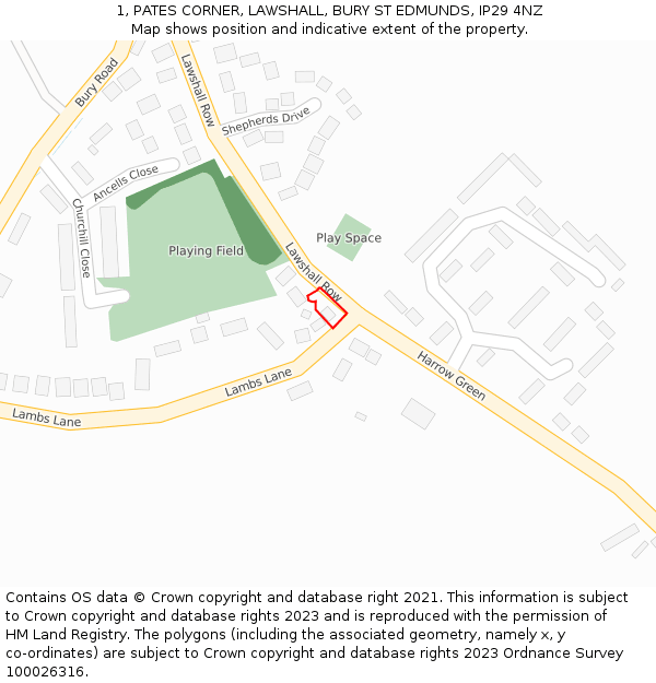 1, PATES CORNER, LAWSHALL, BURY ST EDMUNDS, IP29 4NZ: Location map and indicative extent of plot