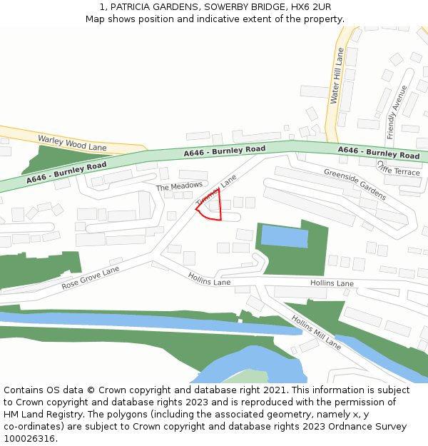 1, PATRICIA GARDENS, SOWERBY BRIDGE, HX6 2UR: Location map and indicative extent of plot