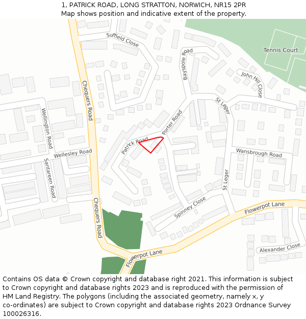 1, PATRICK ROAD, LONG STRATTON, NORWICH, NR15 2PR: Location map and indicative extent of plot