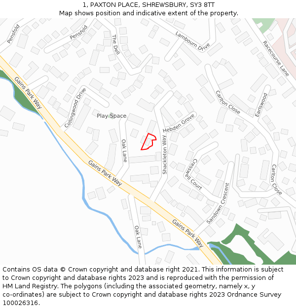 1, PAXTON PLACE, SHREWSBURY, SY3 8TT: Location map and indicative extent of plot