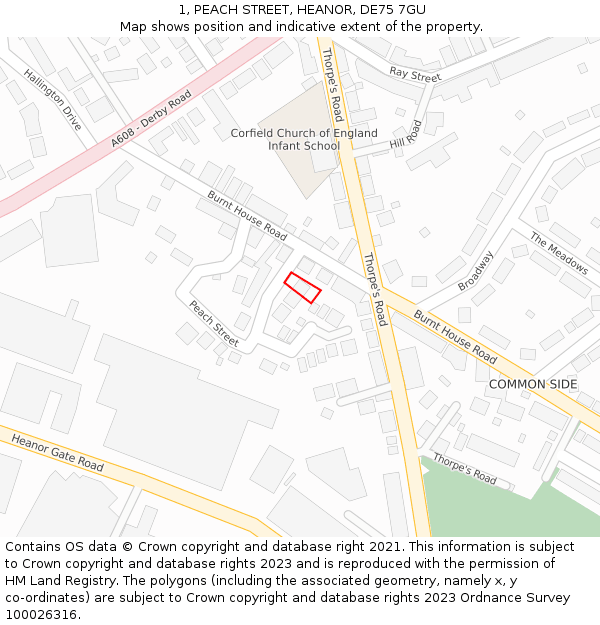 1, PEACH STREET, HEANOR, DE75 7GU: Location map and indicative extent of plot