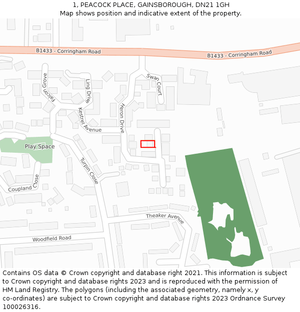 1, PEACOCK PLACE, GAINSBOROUGH, DN21 1GH: Location map and indicative extent of plot