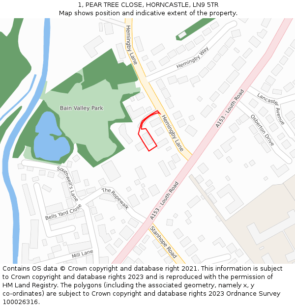 1, PEAR TREE CLOSE, HORNCASTLE, LN9 5TR: Location map and indicative extent of plot