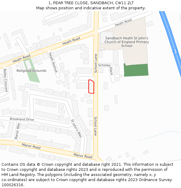 1, PEAR TREE CLOSE, SANDBACH, CW11 2LT: Location map and indicative extent of plot