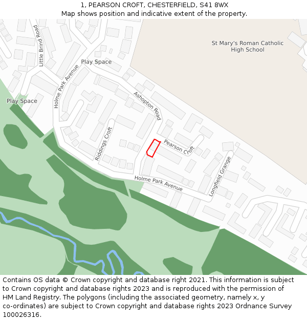 1, PEARSON CROFT, CHESTERFIELD, S41 8WX: Location map and indicative extent of plot