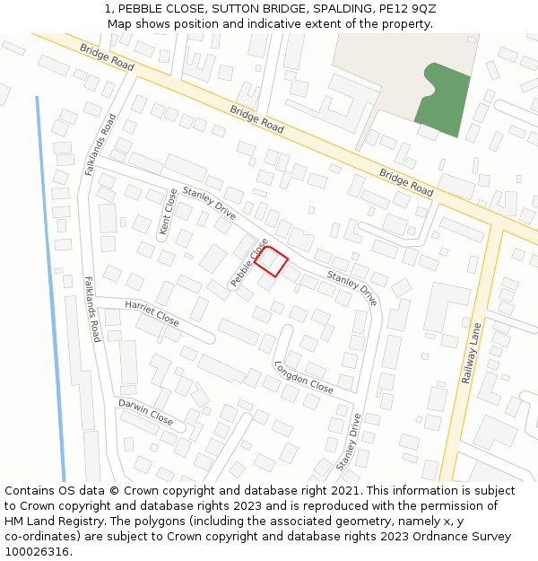 1, PEBBLE CLOSE, SUTTON BRIDGE, SPALDING, PE12 9QZ: Location map and indicative extent of plot