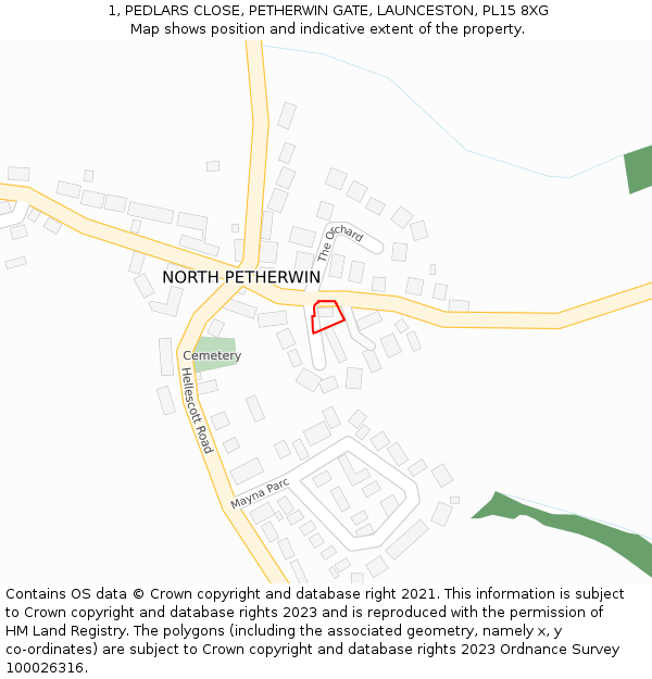 1, PEDLARS CLOSE, PETHERWIN GATE, LAUNCESTON, PL15 8XG: Location map and indicative extent of plot