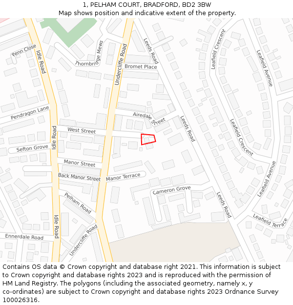 1, PELHAM COURT, BRADFORD, BD2 3BW: Location map and indicative extent of plot