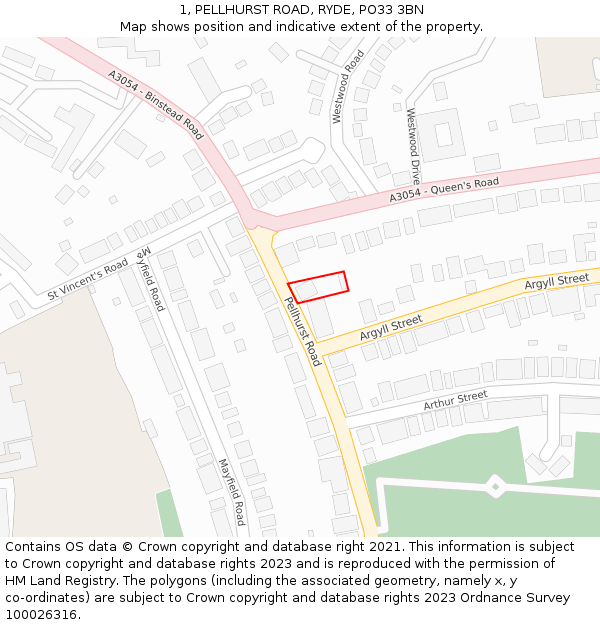 1, PELLHURST ROAD, RYDE, PO33 3BN: Location map and indicative extent of plot