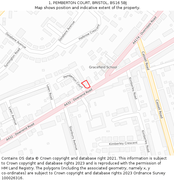 1, PEMBERTON COURT, BRISTOL, BS16 5BJ: Location map and indicative extent of plot