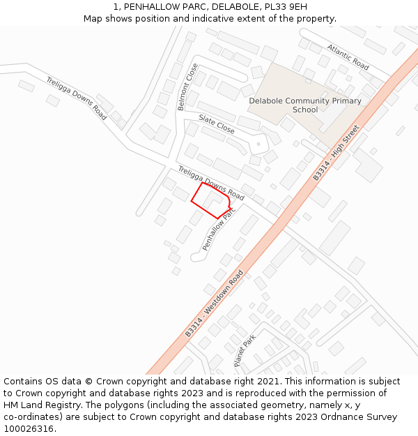 1, PENHALLOW PARC, DELABOLE, PL33 9EH: Location map and indicative extent of plot