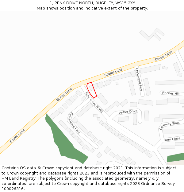 1, PENK DRIVE NORTH, RUGELEY, WS15 2XY: Location map and indicative extent of plot