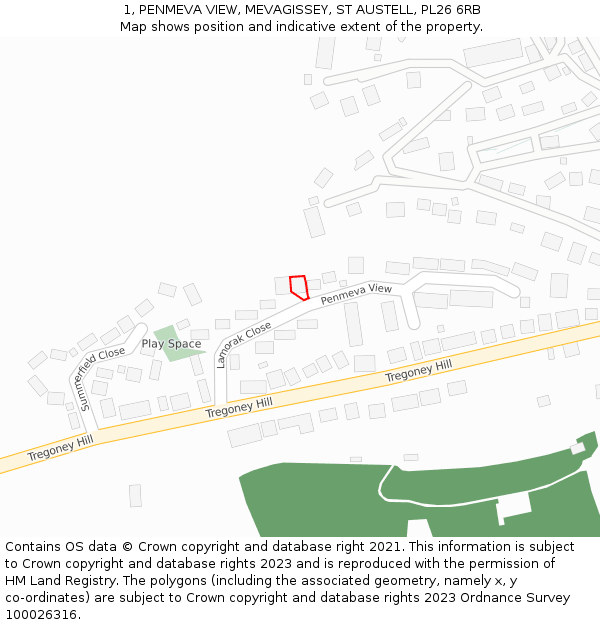 1, PENMEVA VIEW, MEVAGISSEY, ST AUSTELL, PL26 6RB: Location map and indicative extent of plot