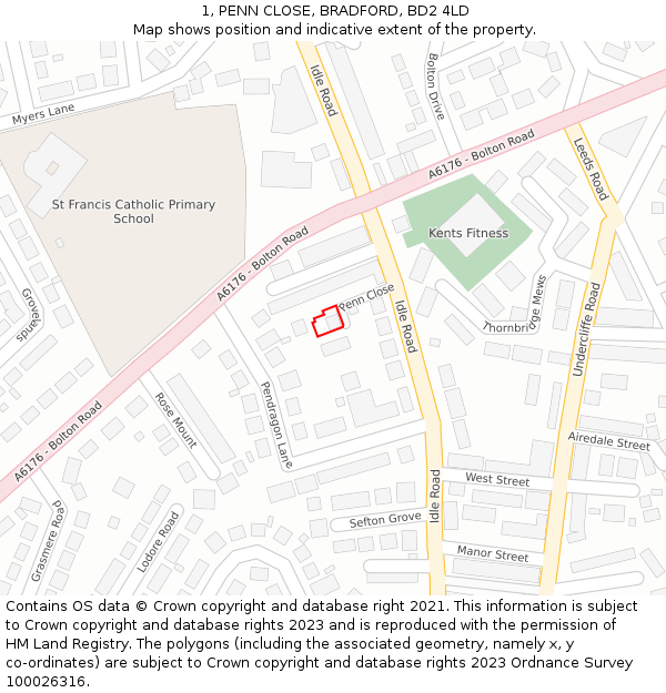 1, PENN CLOSE, BRADFORD, BD2 4LD: Location map and indicative extent of plot